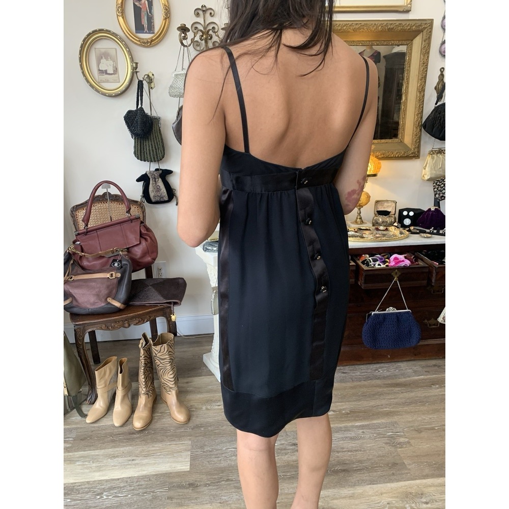 CHANEL BLACK SHEER SILK  SATIN BOW COCKTAIL DRESS 38 - Picture 5 of 11